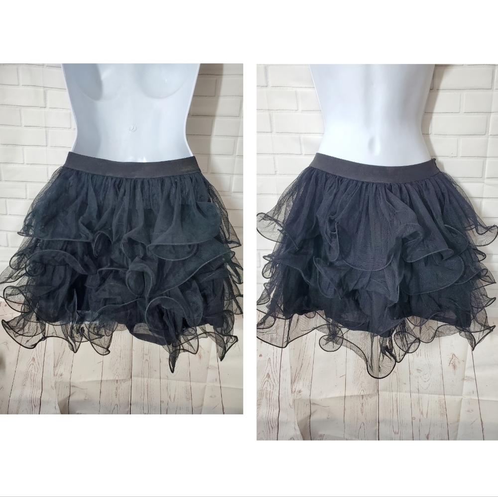 Hot&Delicious Black Mesh Ruffle Mini Skirt